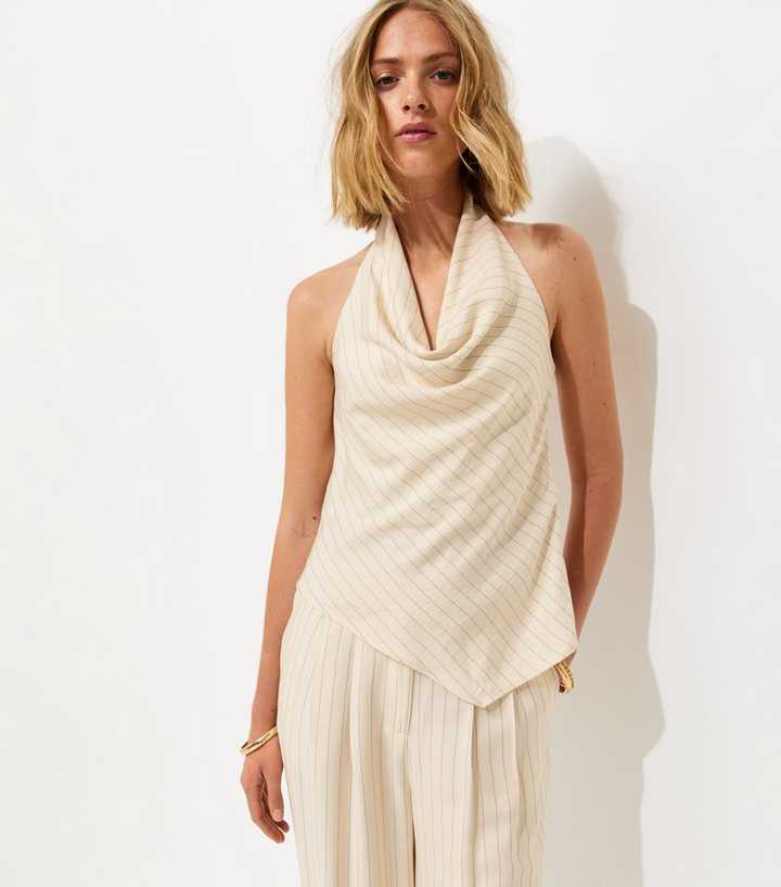White Striped Halterneck Top