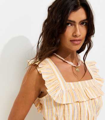 Yellow Cotton Stripe Frill Crop Top