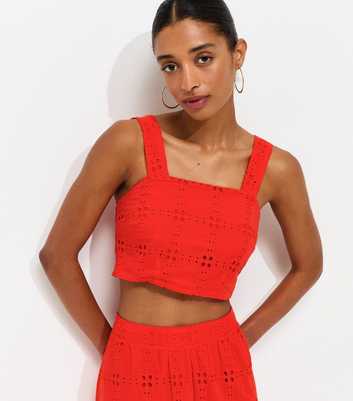 Burnt Orange Cotton Grid Lace Cropped Cami Top