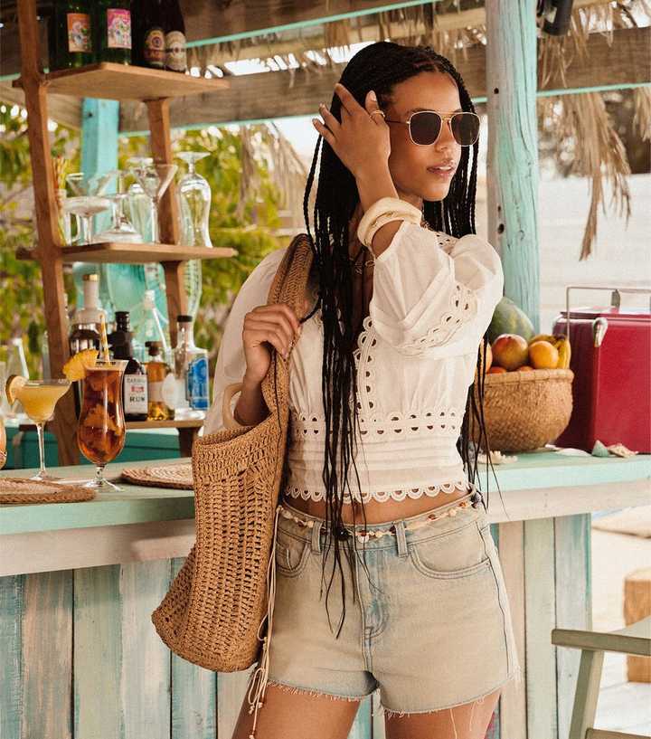 White Pintuck Balloon Sleeve Cropped Blouse