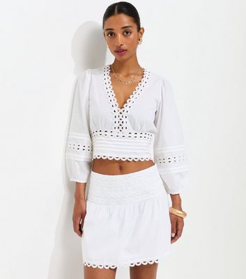 White Pintuck Balloon Sleeve Cropped Blouse | New Look