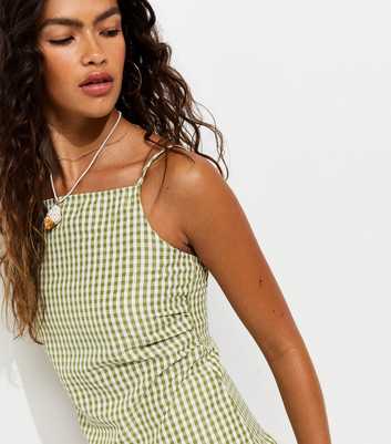Green Gingham Print Ruched Cami Top