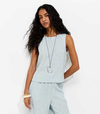 Light Blue Stripe Sleeveless Shell Top