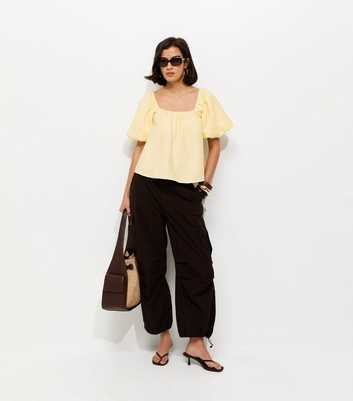 Yellow Puff Sleeve Tie Back Top