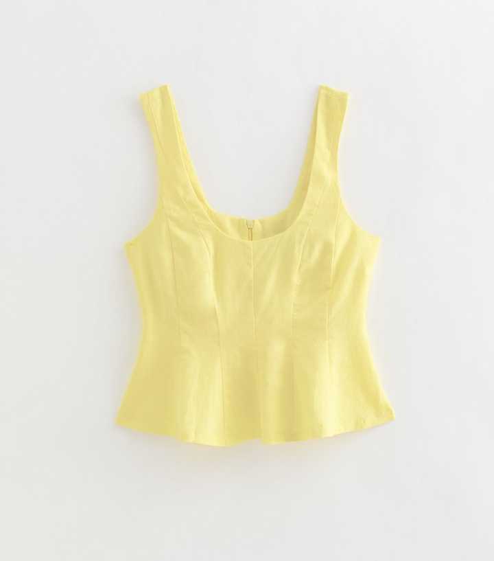 Petite Light Yellow Linen Rich Scoop Neck Top