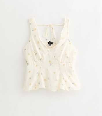 Petite Cream Floral Chiffon Lace Trim Top