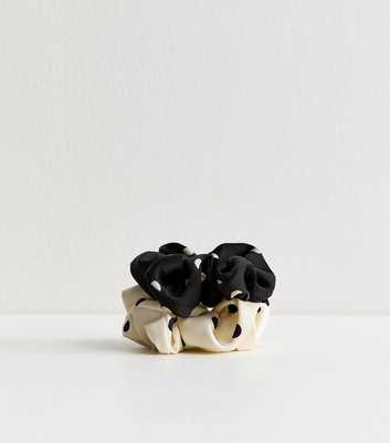 Pack Of 2 Cream and Black Polka Dot Scrunchies