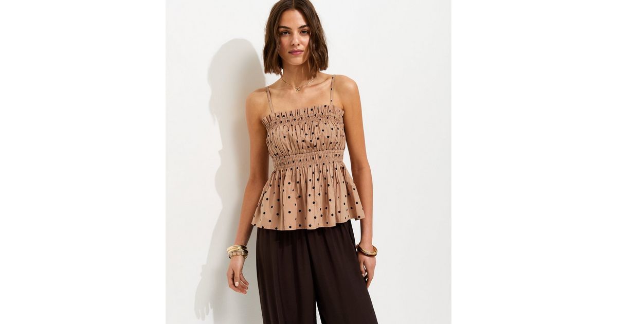Brown Spot Print Square Neck Cami Top