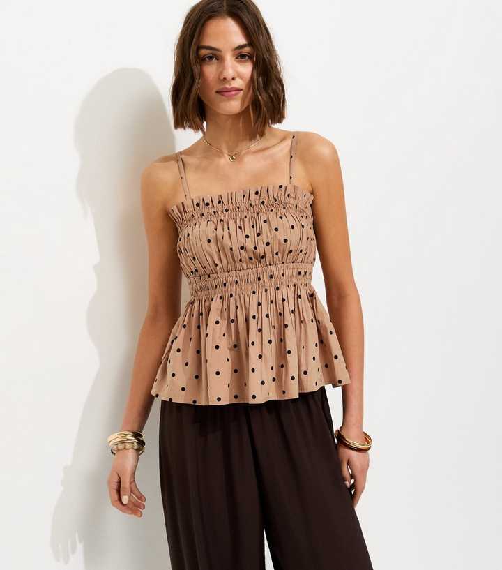 Brown Spot Print Square Neck Cami Top