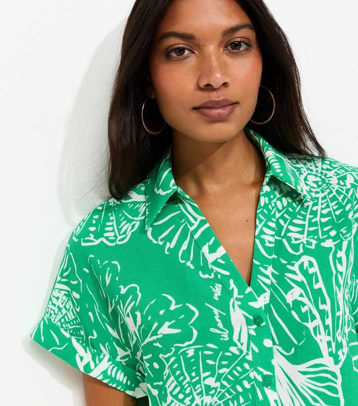 Green Abstract Print Short Sleeve Shirt