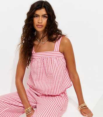 Pink Striped Square Neck Cami Top