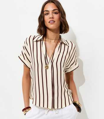 Brown Striped Short Sleeve Shirt