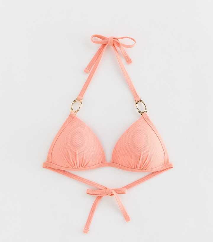 Coral Popcorn Triangle Bikini Top