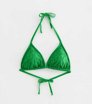 Bright Green Palm Tree Broderie Triangle Bikini Top