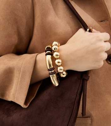 Pack of 2 Gold Tone Beaded Stretch Bracelets