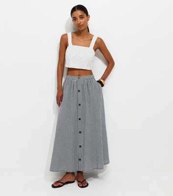 Black Gingham Button Through Midi Skirt