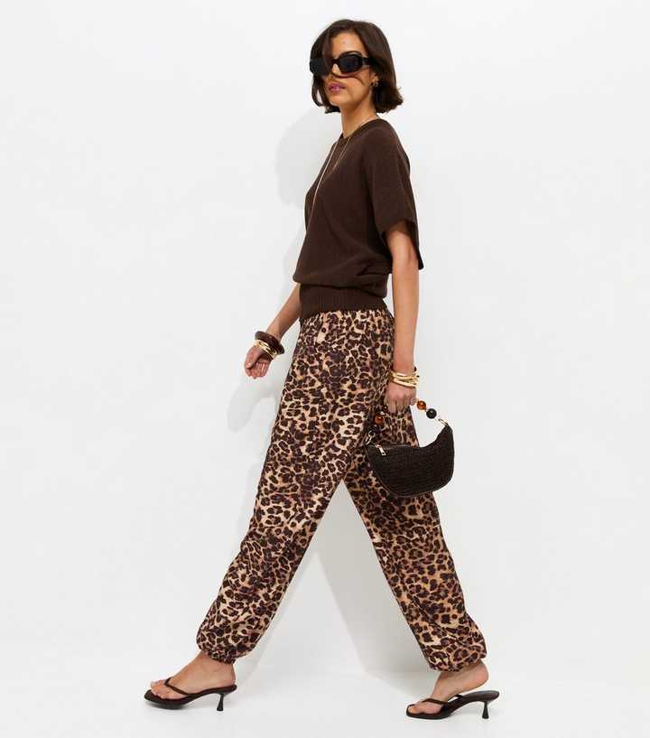 Brown Animal Print Cuffed Trousers