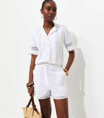 White Cotton Lace Trim Embroidered Shorts