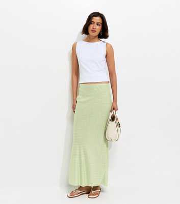 Green Spot Print Bias Cut Midi Skirt