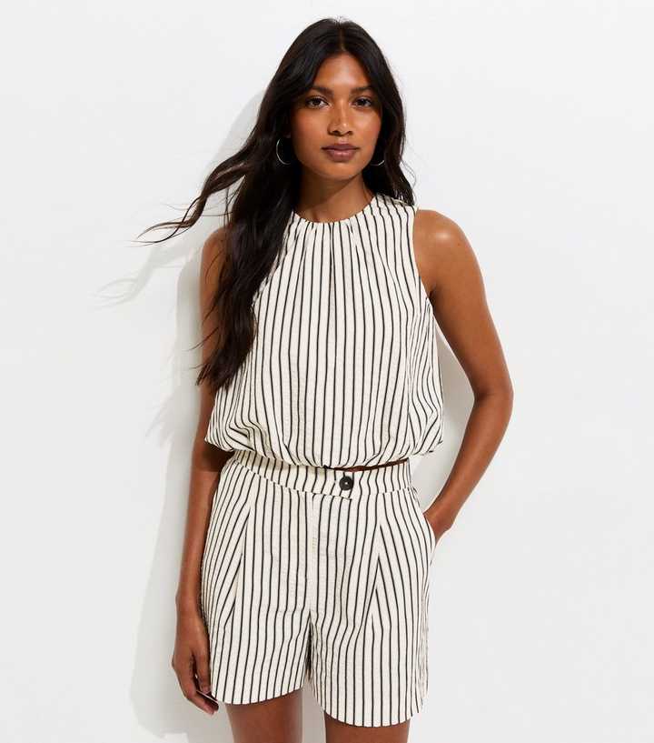 Cream Striped Seersucker Shorts