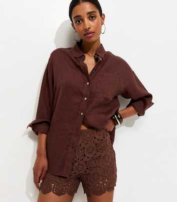 Dark Brown Crochet Knit Shorts