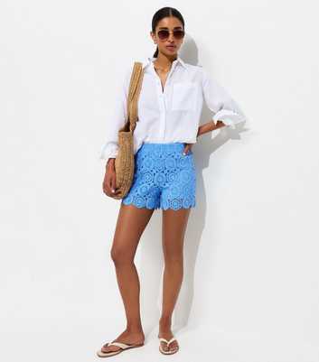 Blue Crochet Knit Shorts