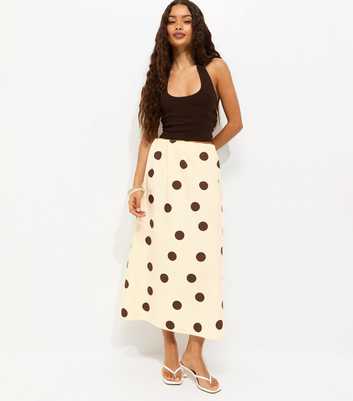 Petite Cream Cotton Polka Dot Circle Midi Skirt