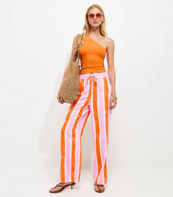 Pink & Orange Stripe Goya Wide Leg Trousers