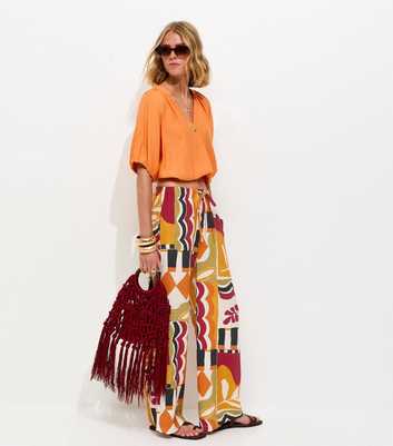 Orange Abstract Print Wide Leg Trousers