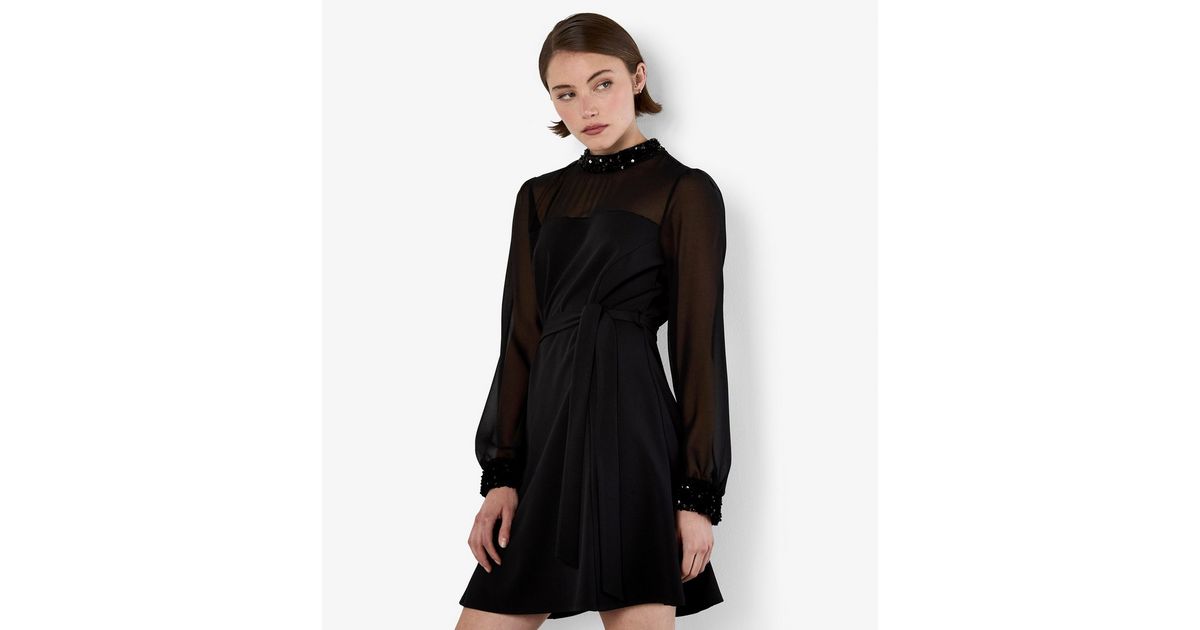 Apricot Black Sequin Trim Belted Mini Dress | New Look Apricot Black Sequin Trim Belted Mini Dress | New Look