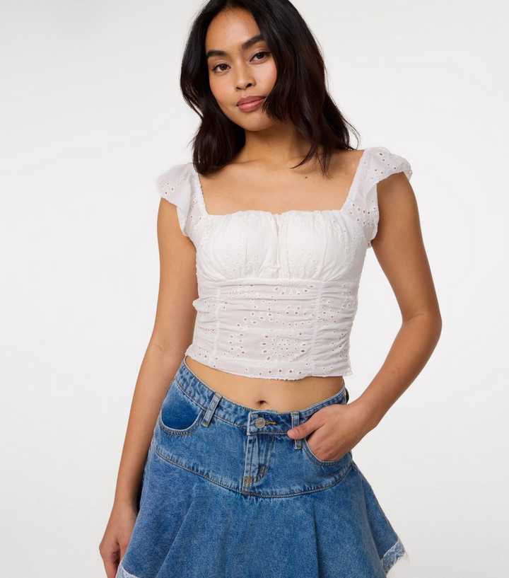 Pink Vanilla White Broderie Frill Sleeve Top