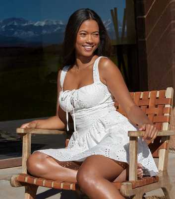 Pink Vanilla White Broiderie Anglaise Ruched Mini Dress