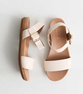 Wide Fit Off White Faux Leather Flat Sandals