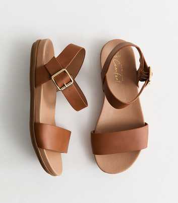 Wide Fit Tan Faux Leather Flat Sandals