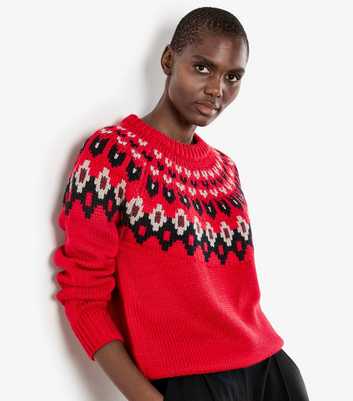 Apricot Red Fairisle Crew Neck Jumper