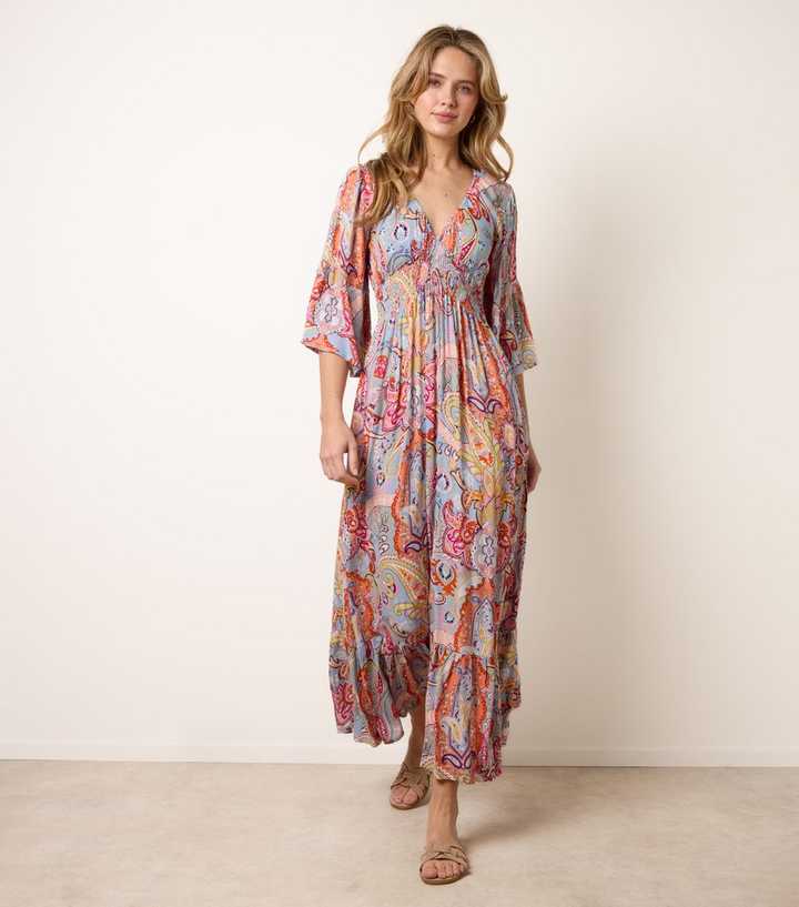 Blue Vanilla Multicolour Paisley Print V-Neck Midi Dress