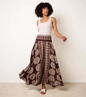 Blue Vanilla Dark Brown Printed Wide Leg Trousers