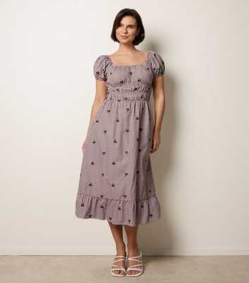 Blue Vanilla Brown Gingham Milkmaid Dress