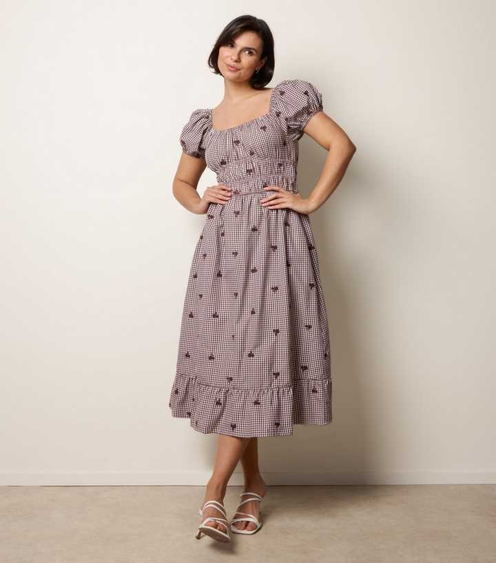 Blue Vanilla Brown Gingham Milkmaid Dress | New Look Blue Vanilla Brown Gingham Milkmaid Dress | New Look
