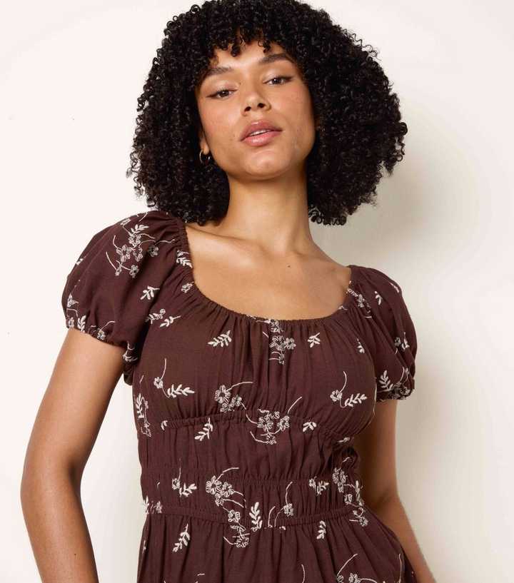 blue brown floral dress Vanilla Embroidery Milkmaid Midi perfect for weddings occasion:vacay Rose Gold Fancy Dress Size:12.5 Out of stock