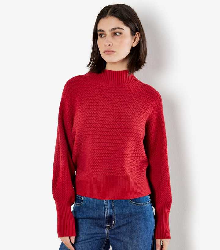 Apricot Red High Neck Batwing Sleeve Jumper