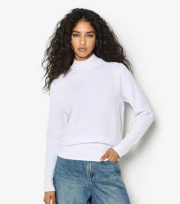 Apricot White Ribbed High Neck Jumper