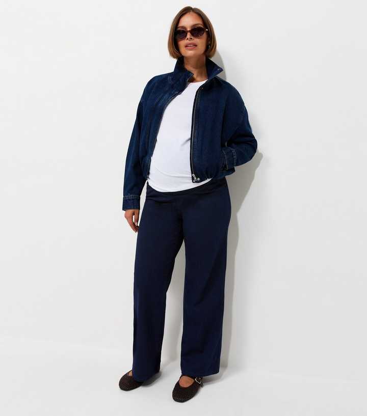 Maternity Blue Stretch Denim Wide Leg Over Bump Jeans