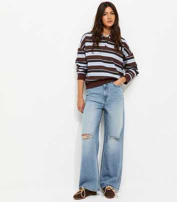 Blue Ripped Knee Wide Leg Adalae Jeans