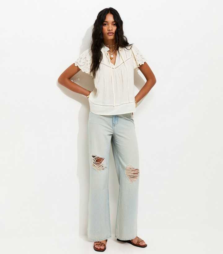 Light Blue Ripped Knee Wide Leg Adalae Jeans