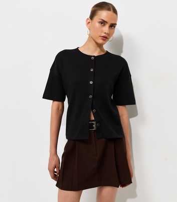 Premium Black Heavyweight Cotton Button Through T-Shirt