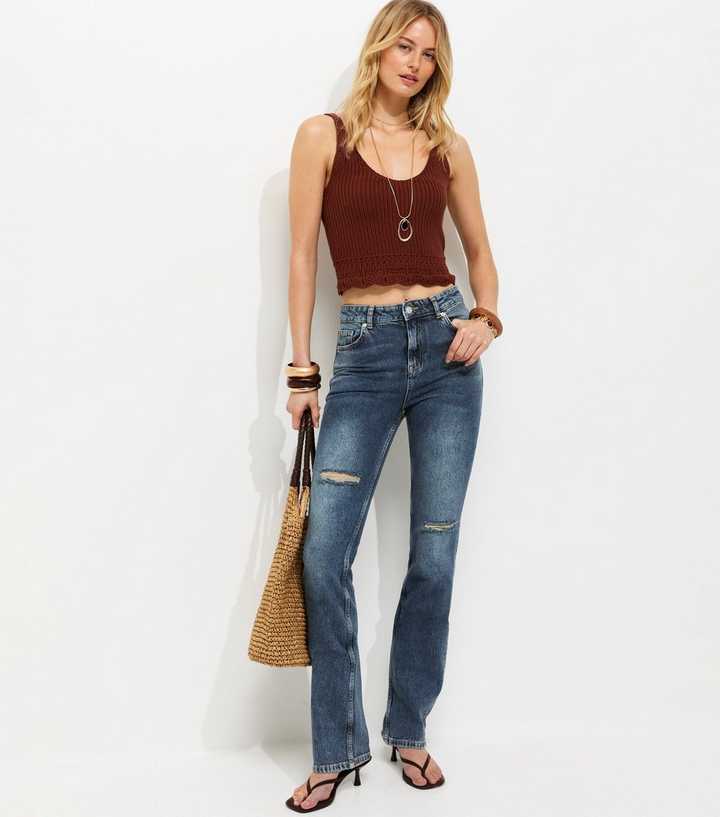 Tall Vintage Blue Wash Ruby Ripped Straight Leg Jeans