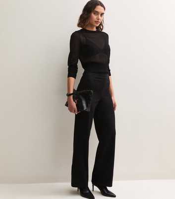 Tall Black With Cotton Jersey Wide Leg Jeans