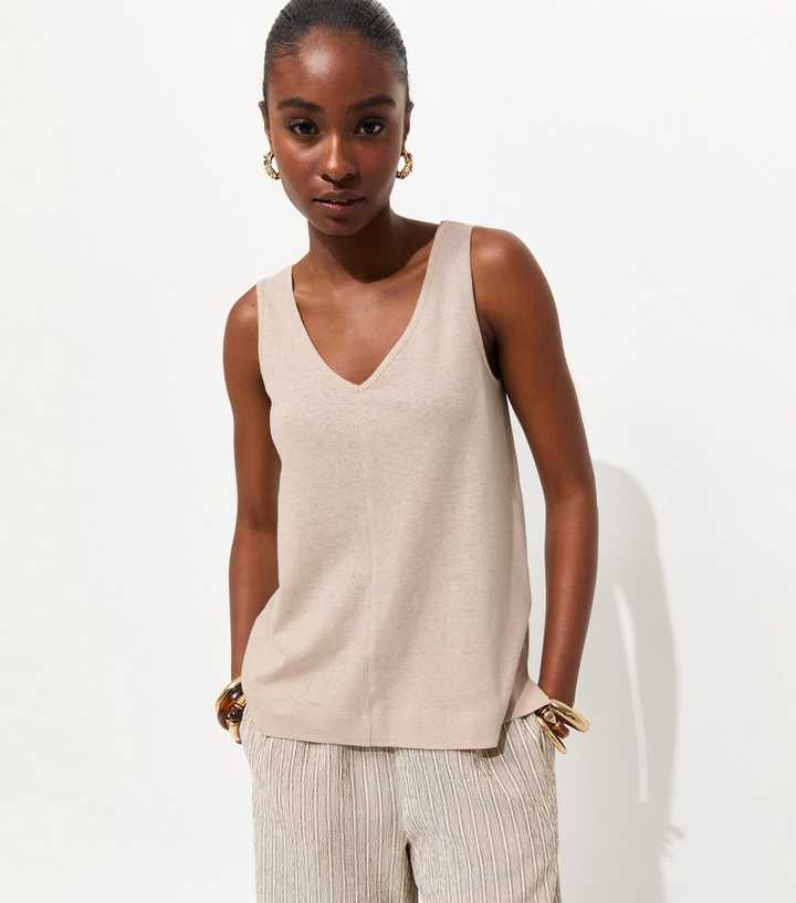 Premium Stone Linen Rich V Neck Vest