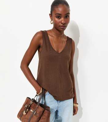 Premium Dark Brown Linen Rich V Neck Vest